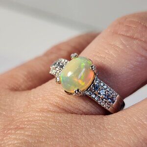 VID! Rock Me Baby! Natural Ethiopian Opal & Tanzanite 925 Ring Sz 7 NIB VTG